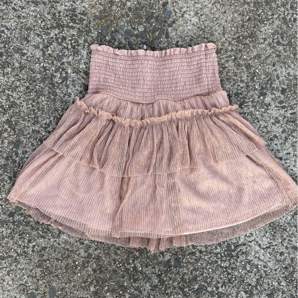 Pink sparkly smocked tiered mini skirt